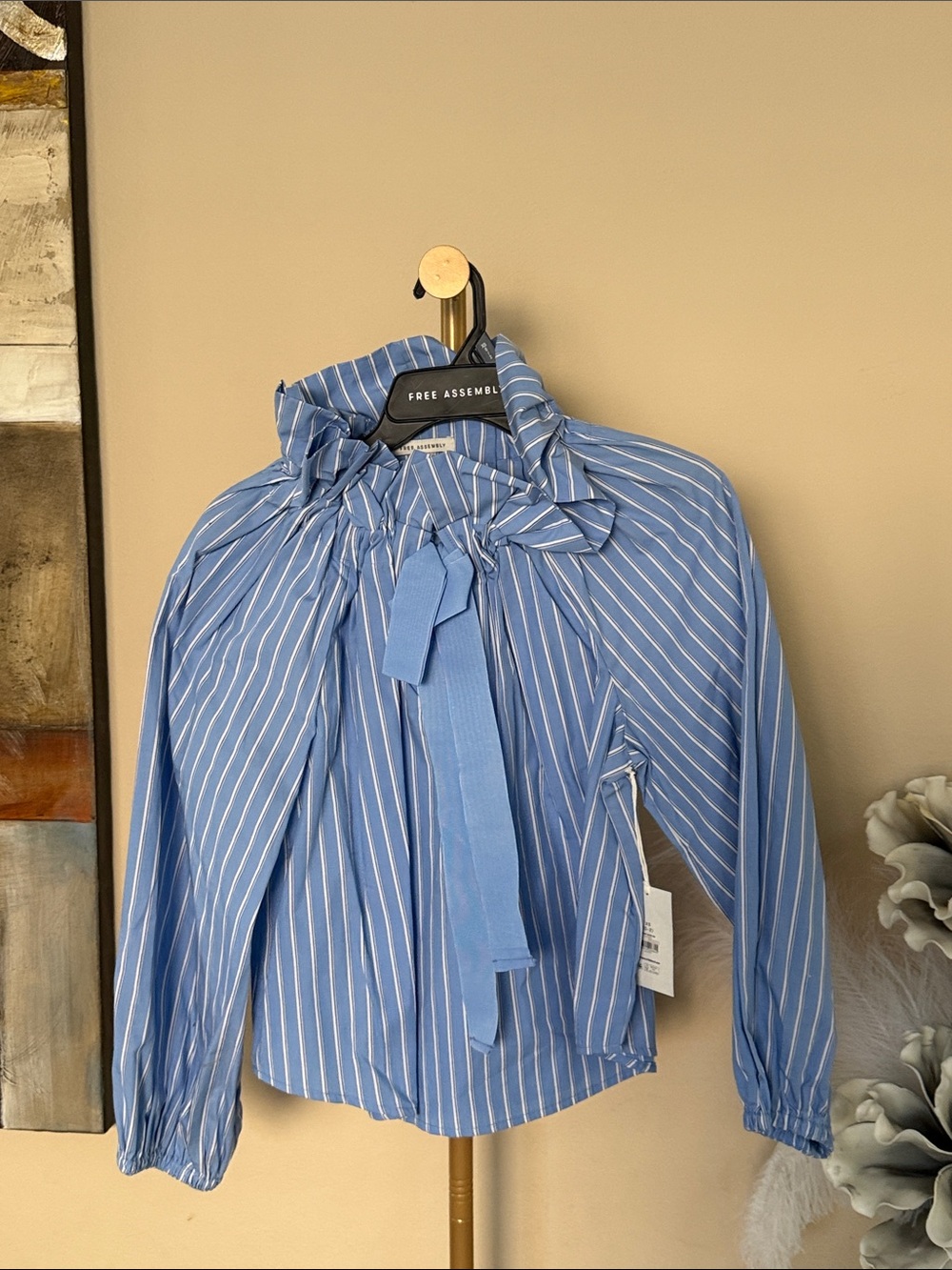 Blue Stripe Tie-Neck Poplin Blouse